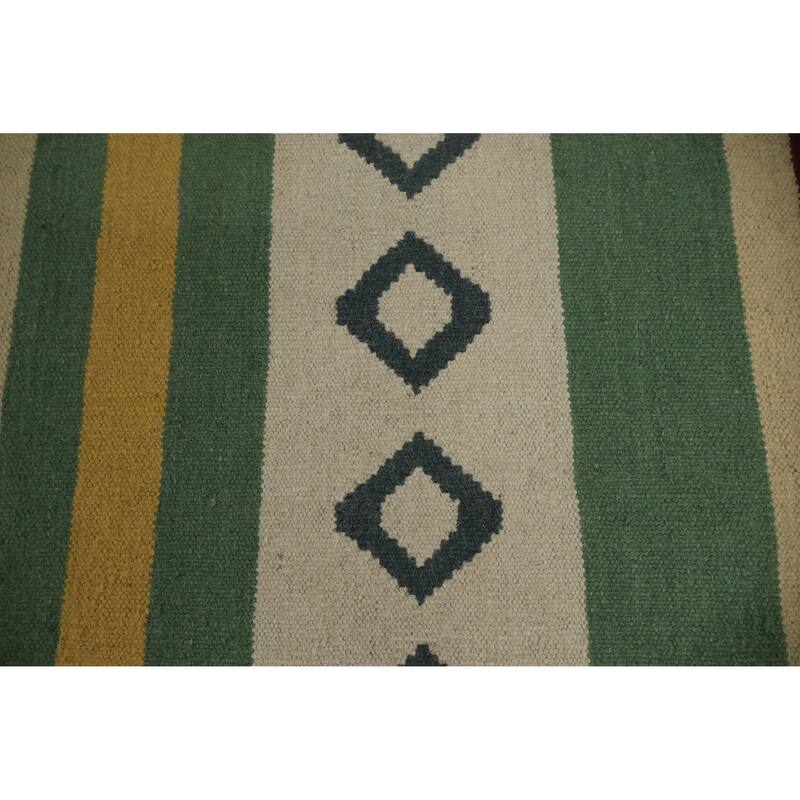 Hand Woven Oriental 100% Wool Carpet Southwestern Tribal Green Kilim Area Rug - 13' 0'' X 9' 9''
