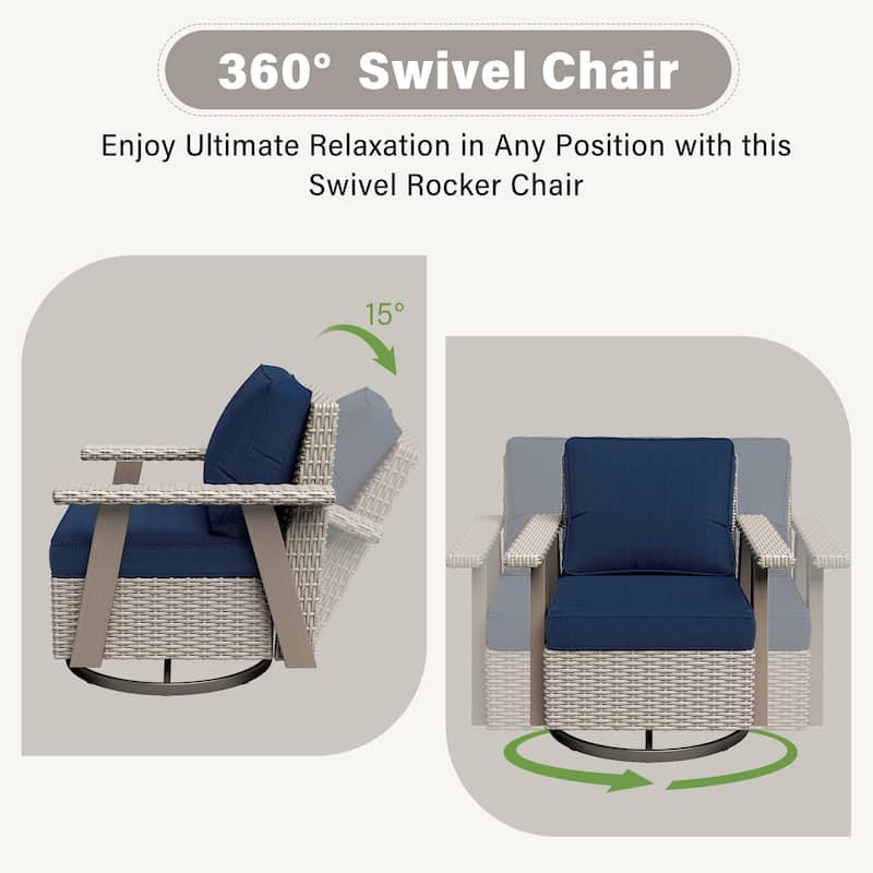 COZYWOR Outdoor Rattan Swivel Rocking Chair With Cushions