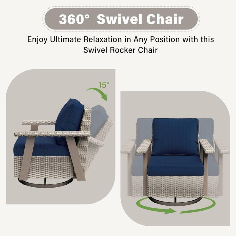 Cozywor Wicker Patio Outdoor Rocking Chair Swivel Lounge Chair