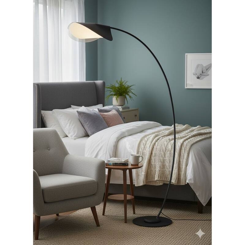 Matte Black Floor Lamp In Die Cast Arched Shape