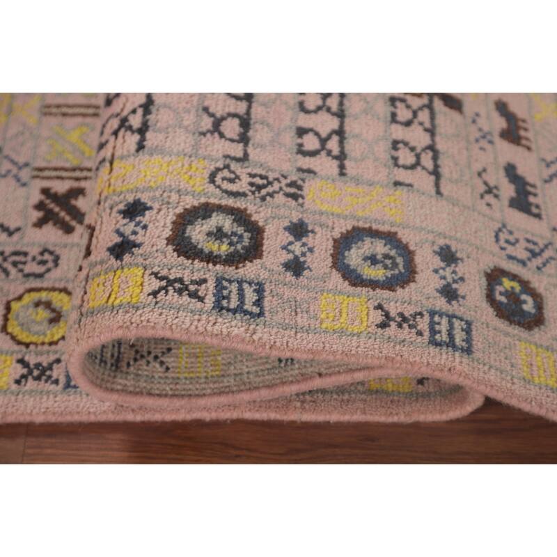 Tribal Geometric Khotan Runner Rug Hand-Knotted Wool Carpet - 2'7"x 8'0"