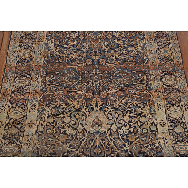 Hand Knotted Oriental 100% Wool Carpet Traditional All-Over Navy Blue & Blues Kerman Area Rug - 7' 0'' X 4' 7''