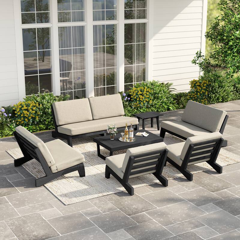 Casual Large Teak Outdoor Patio Conversation Set