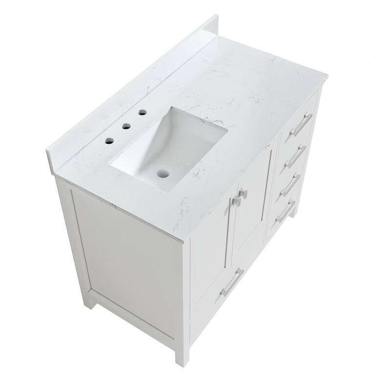 StarrySky 42 inch Undermount Left Sink Bathroom Vanity with Engineered Carrara Marble Top - 42 inch