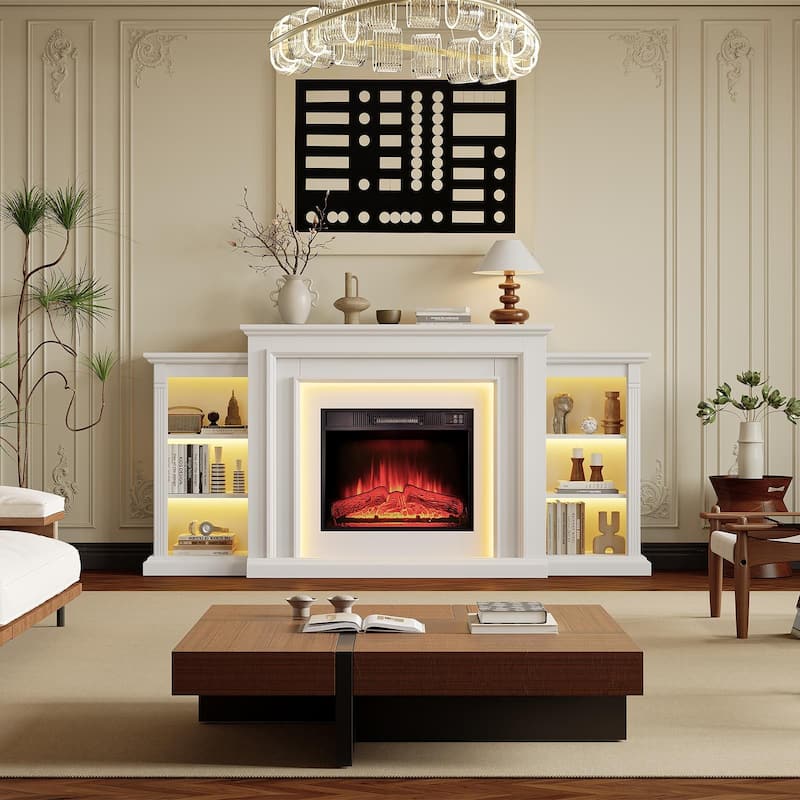 72 inch LED Electric Fireplace with Mantel Fireplace TV Stand Entertainment Center