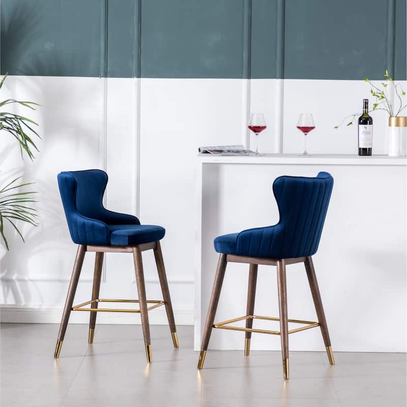 Upholstered Counter Height Wingback Stools,Set of 2 - Blue