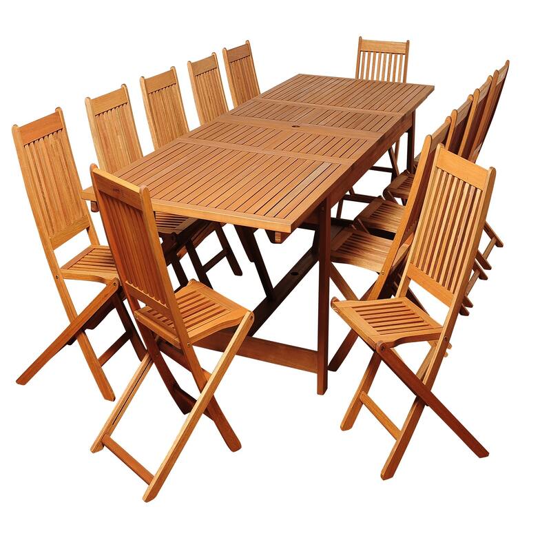 13-Piece Barrett Eucalyptus Extendable Outdoor Patio Dining Set 79"
