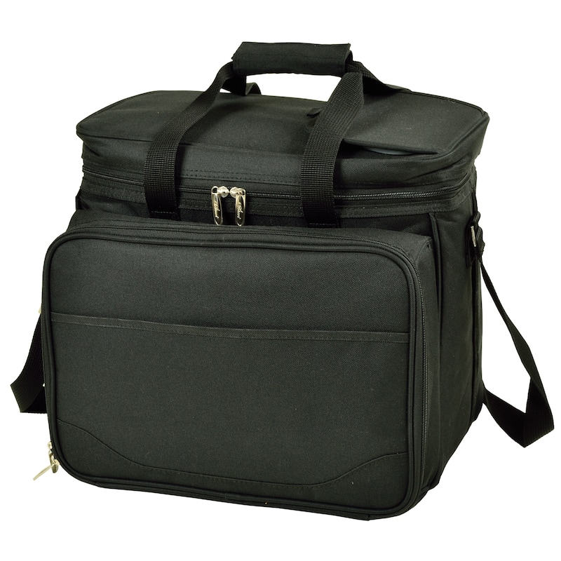 Picnic at Ascot Equipped Insulated Picnic Cooler Bag with Service for 4 - Black/Paris