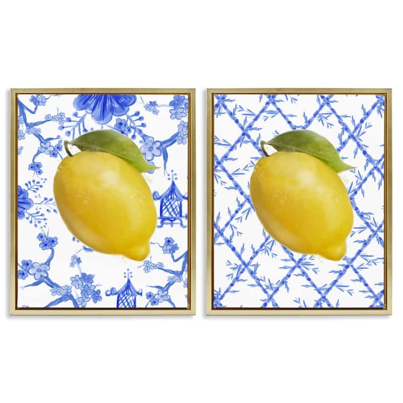 Stupell Classic Chinoiserie Lemons Framed Floater Canvas Wall Art Design By Matthew Piotrowicz (Set of 2) - 25 x 31 - Gold