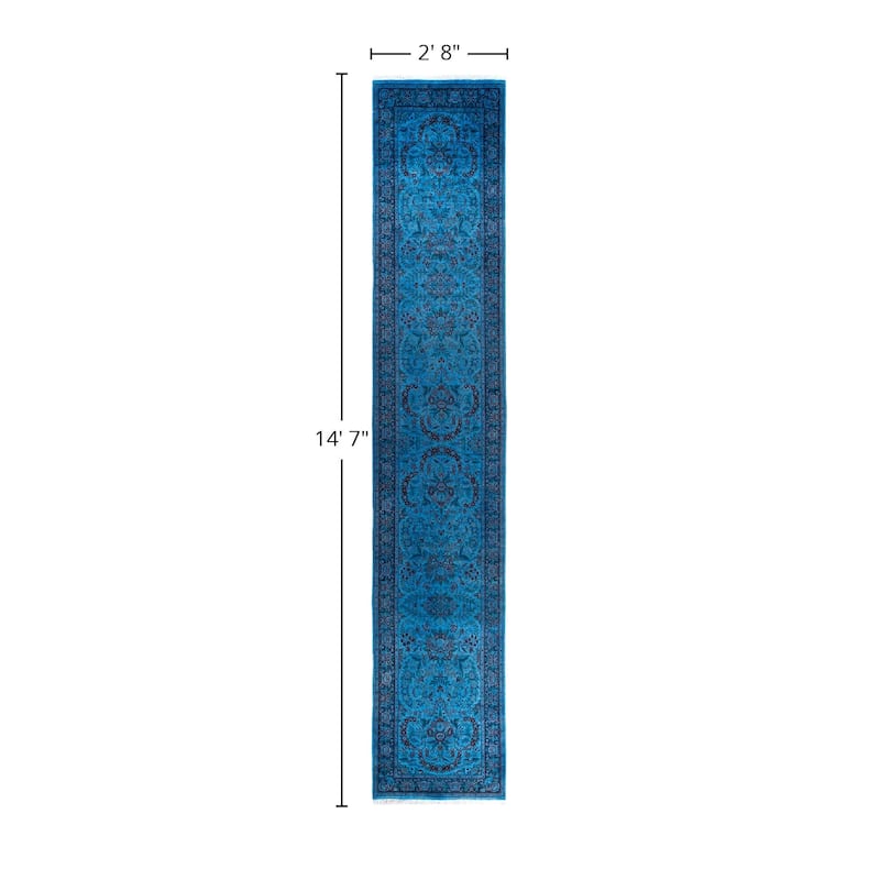 Fine Vibrance One-of-a-Kind Hand-Knotted Runner Rug - Blue, 2' 8" x 14' 7" - 2' 8" x 14' 7"