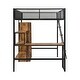 preview thumbnail 11 of 10, Full Size Loft Bed with Bulit-in Desk and Wardrobe, Metal Loft Bedframe with Storage Shelves and Hanging Rod, Kids Playhouse Bed