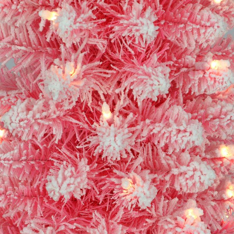 7.5' Flocked Fashion Pink Pencil Artificial Tree Clear Lights - 7.5 Foot