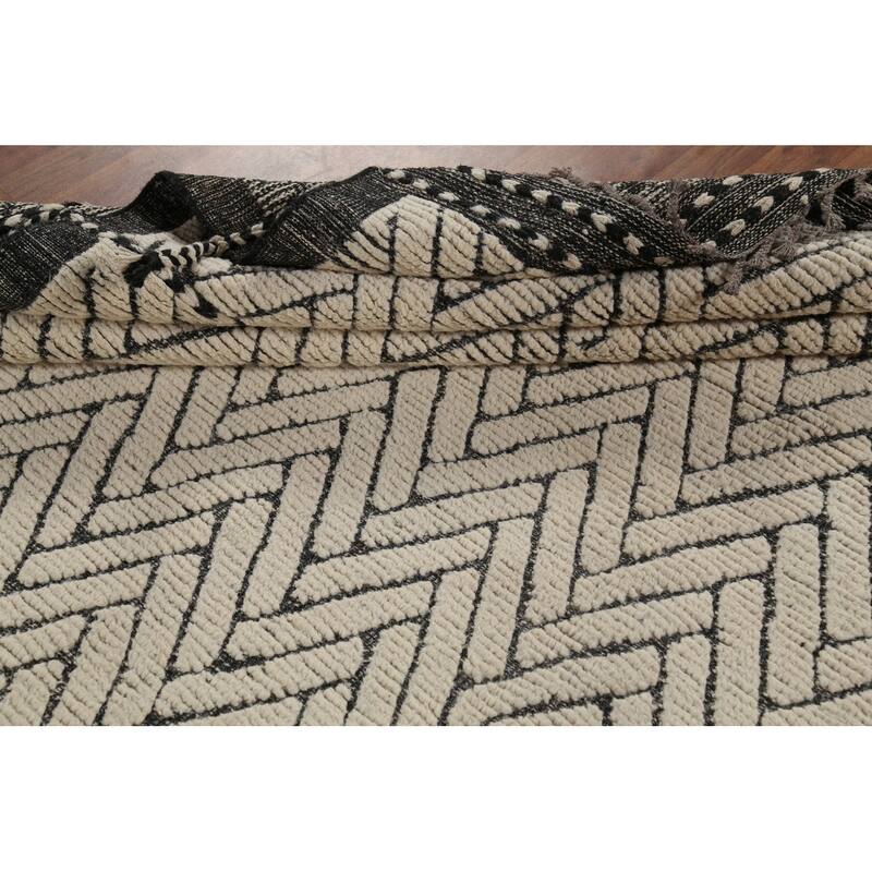 All-Over Chevron Moroccan Oriental Area Rug Hand-Knotted Wool Carpet - 8'10"x 12'10"