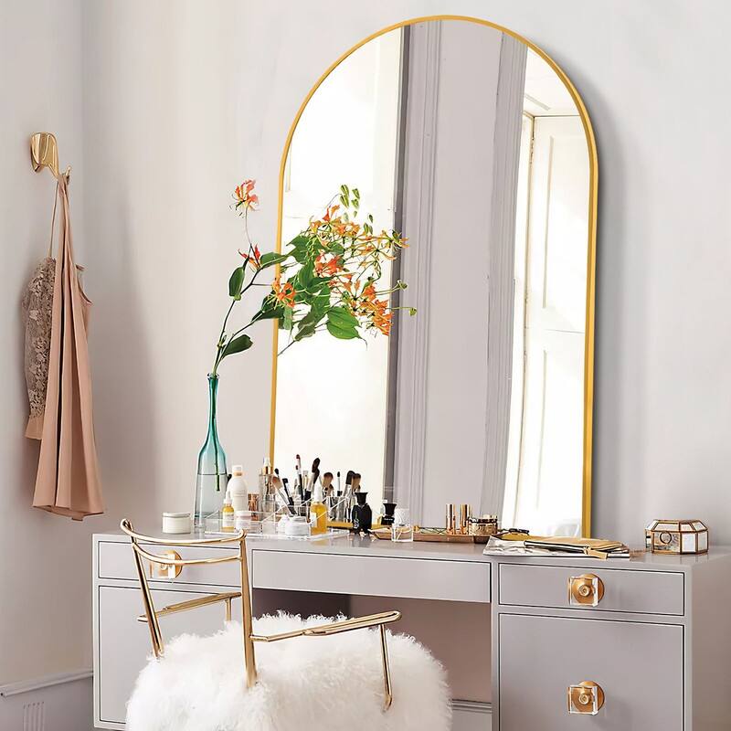 Arch Bathroom Wall Mirror Large Metal Frame Wall Mounted Mirror for Bedroom Living Room Dresser Entryway Decor