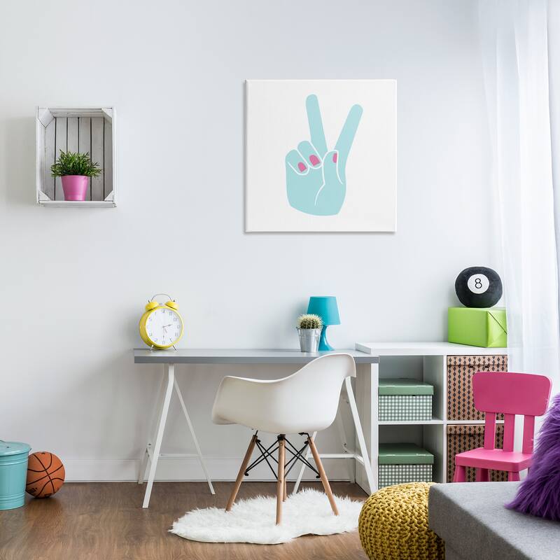 Stupell Peace Hand Teal with Pink Nail Polish Canvas Wall Art Design by Daphne Poselli