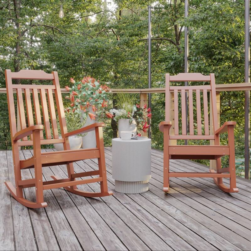 2 Pack All-Weather Faux Wood Rocking Chair - Patio and Yard Furniture - Red