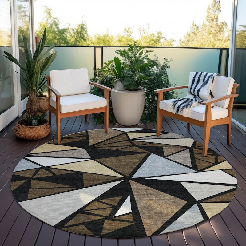 Machine Washable Indoor/ Outdoor Abstract Mosaic Chantille Rug