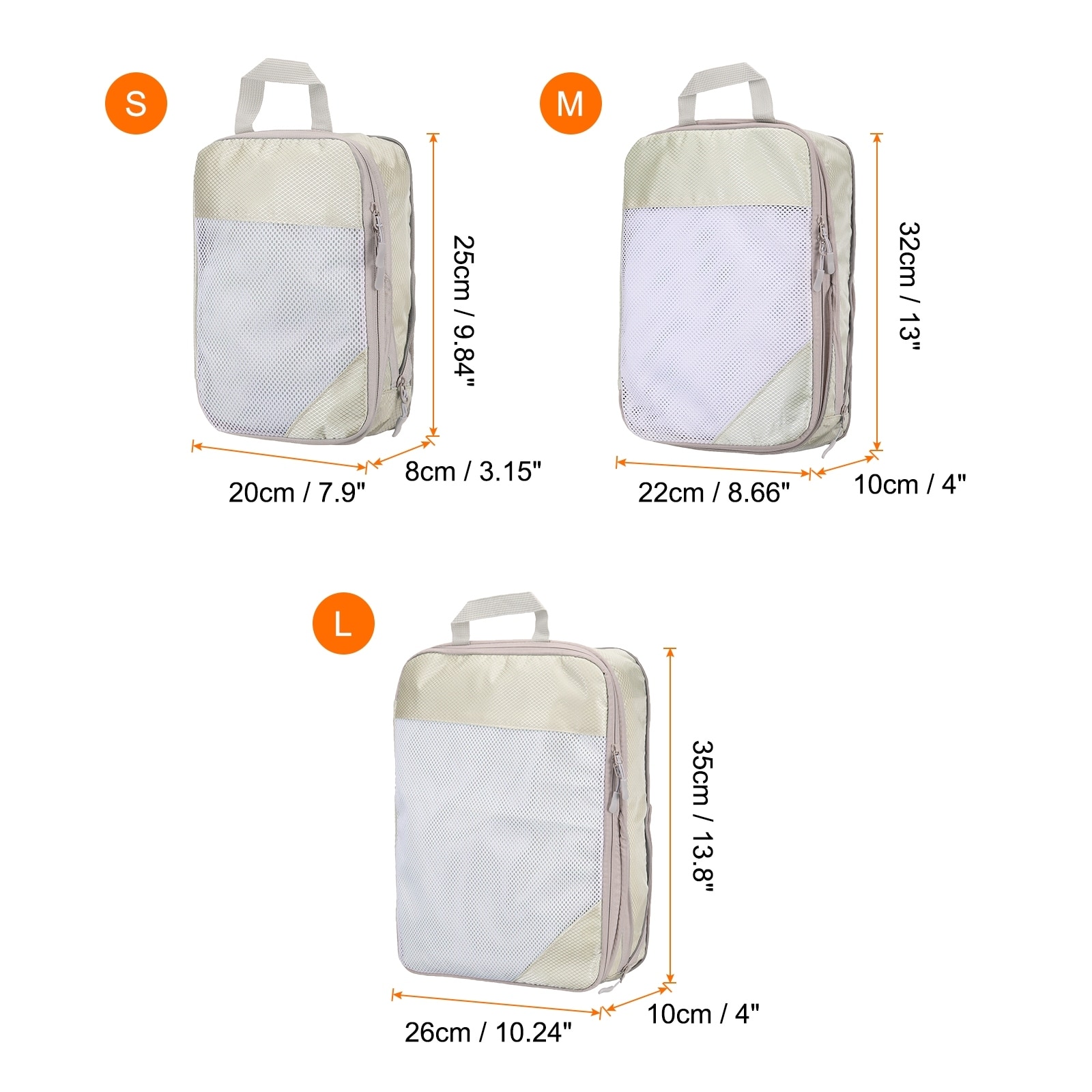 3pcs Compression Packing Cube Expandable Storage Travel Luggage Organizers Beige