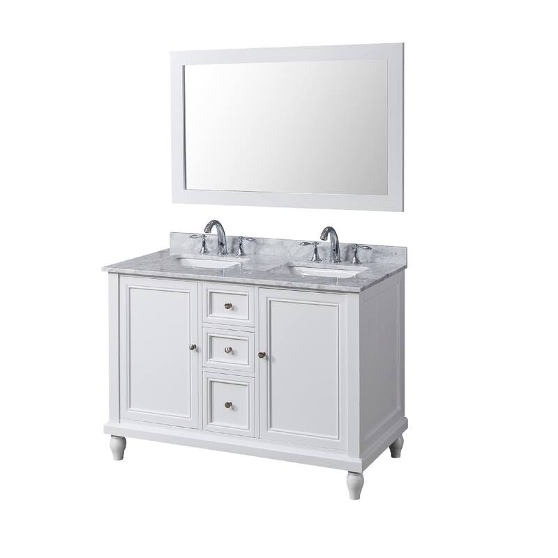 Classic 48 in. Vanity in White with White Carrara Marble Top and 1 large mirror