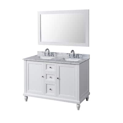 Classic 48 in. Vanity in White with White Carrara Marble Top and 1 large mirror
