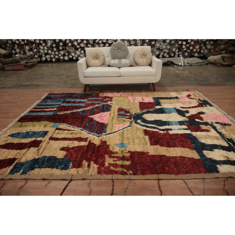 Hand Knotted Oriental 100% Wool Carpet Modern Tribal Multi-Colored Moroccan Area Rug - 10' 0'' X 8' 3''