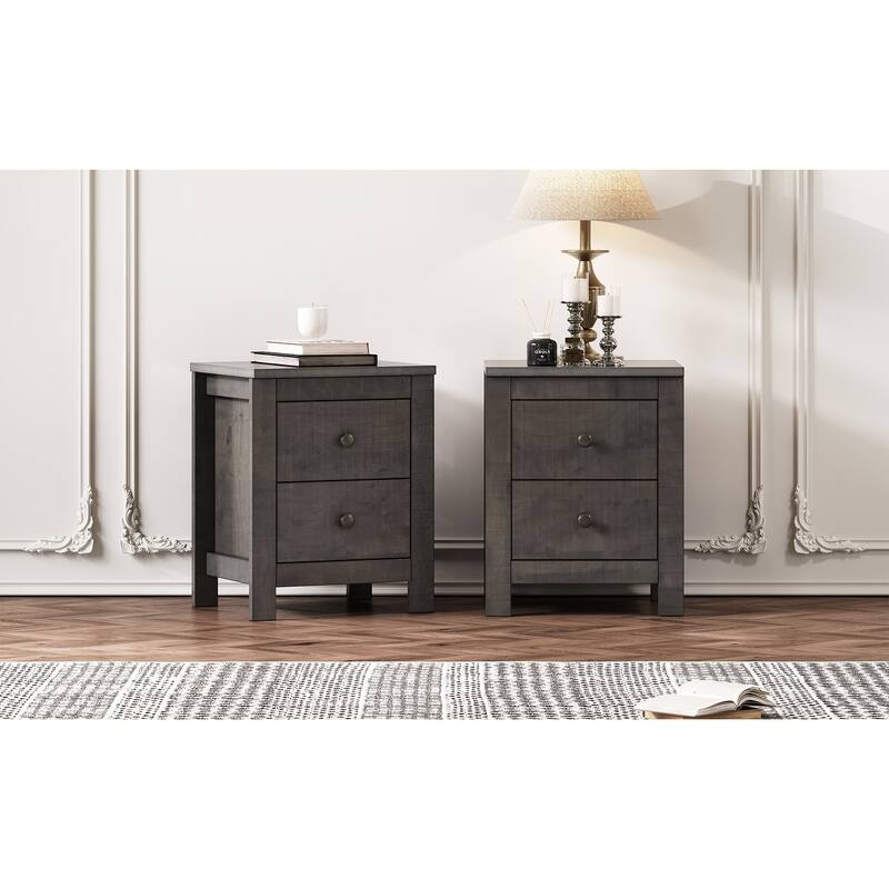 Farmhouse Wooden Nightstand Set of 2