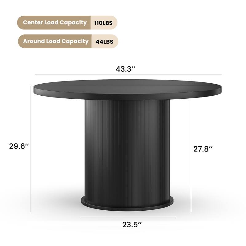 43" Round Dining Table for 4 People, Small Kitchen Dining Table with Wood Top and Sturdy Metal Pedestal Base
