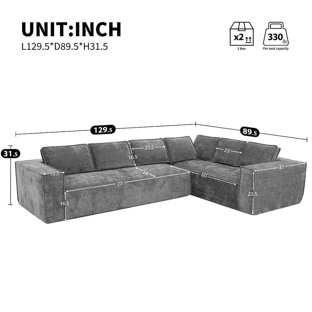 Oversized L-Shaped Modular Sectional Sofa, Wrinkle-Resistant Chenille 6 Seat Cloud Sofa, Full Compression Deep Seat Corner Sofa