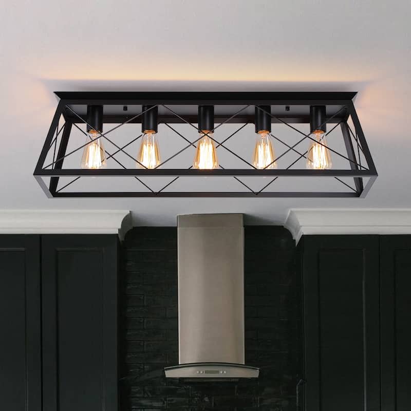 Farmhouse 5-Light Trapezoidal Cage Iron Ceiling Light