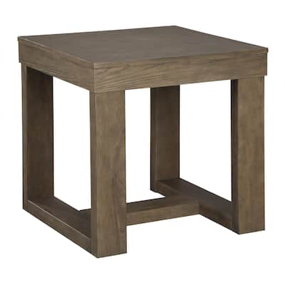 Grained Wooden Frame End Table with Trestle Base, Taupe Brown
