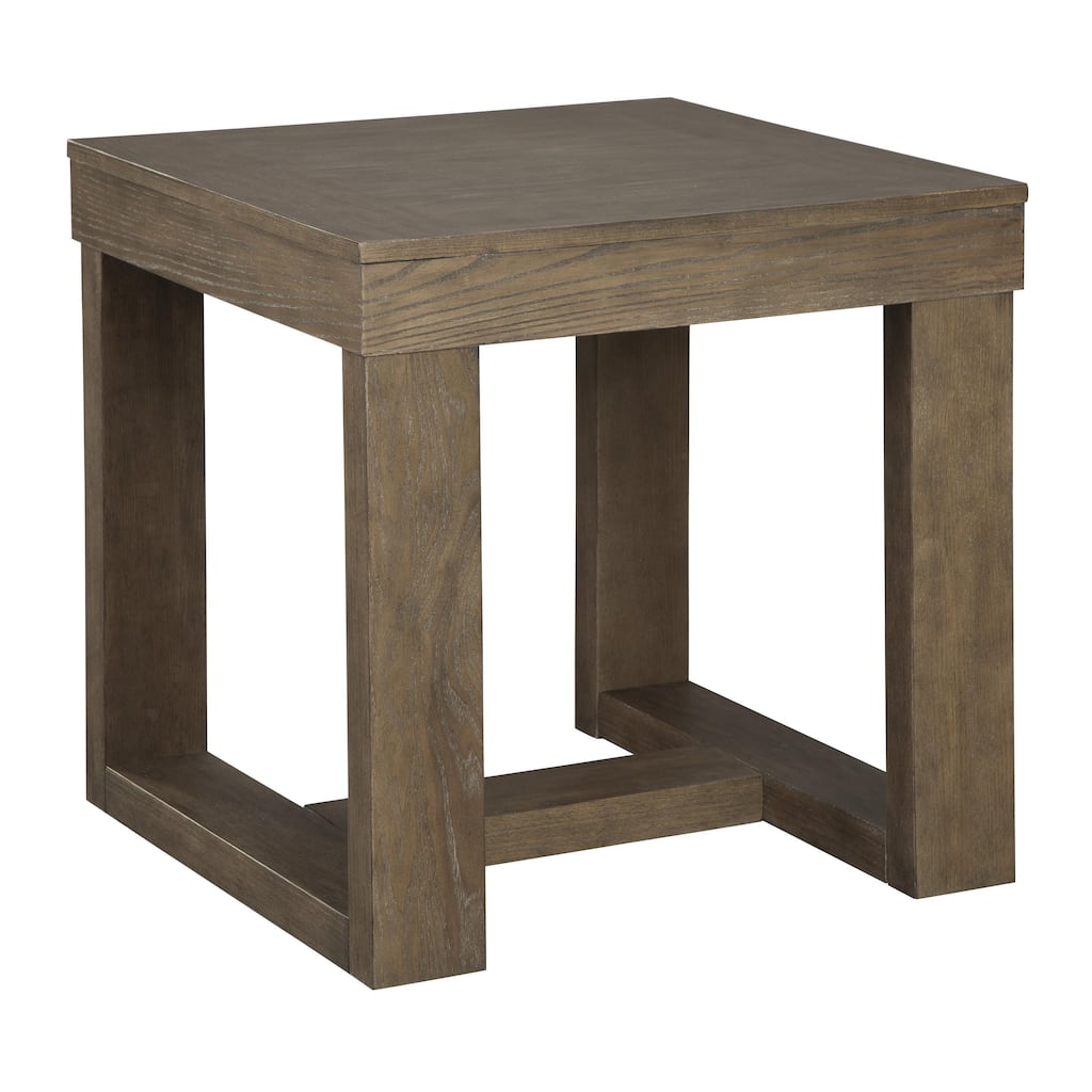 Grained Wooden Frame End Table with Trestle Base, Taupe Brown