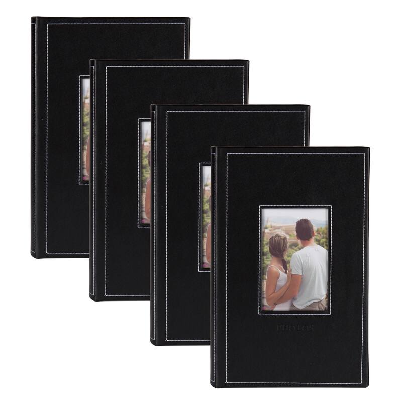 DesignOvation Debossed Black Faux Leather Photo Album (Pack of 4)