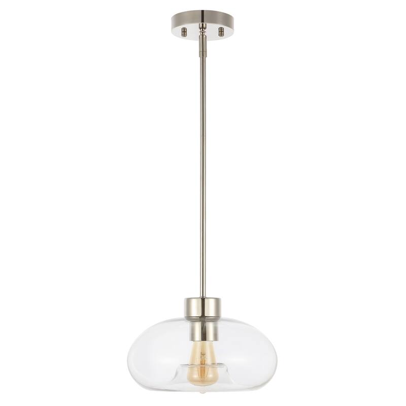 SAFAVIEH Lighting Ottilde Glass Shade Pendant - 11 In. W x 11 In. D x 15-45 In. H - Clear/Nickel - 11Wx11Dx45H