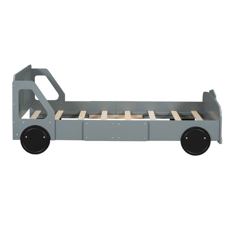 Car-Shaped Platform Bed Wood Low Profile Bed with Slat and Wheels