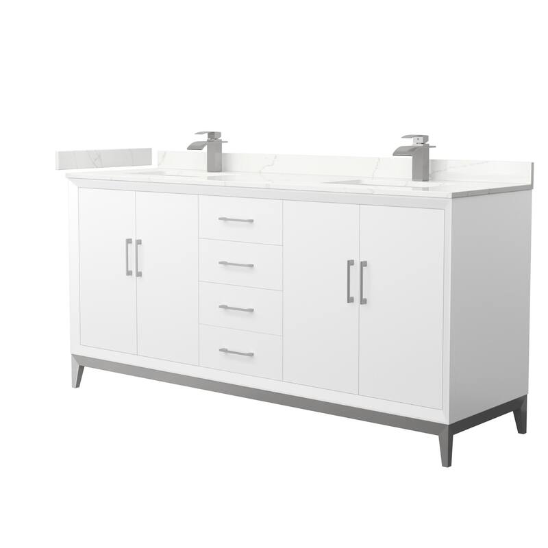 Wyndham Collection WCH818172D-QTZ-UNSMXX Amici 72" Free Standing - White / Giotto Quartz Top / Brushed Nickel