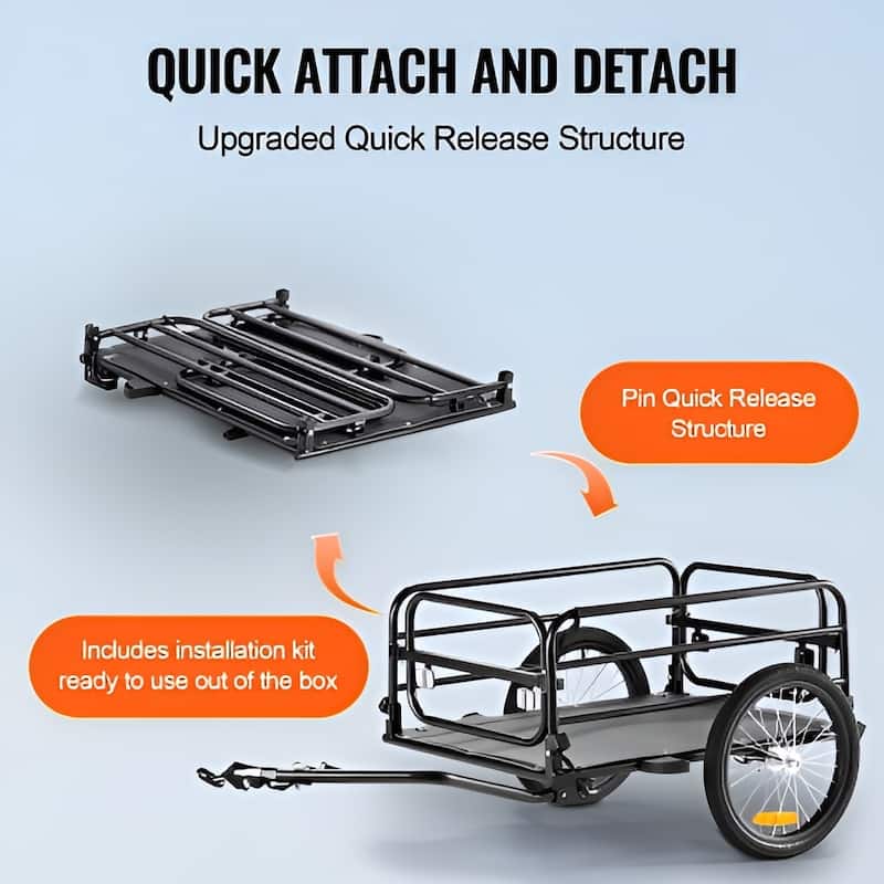 Bike Cargo Trailer, 160 lbs Load Capacity, Heavy-Duty Bicycle Wagon Cart, Foldable Compact Storage & Quick Release with Univers