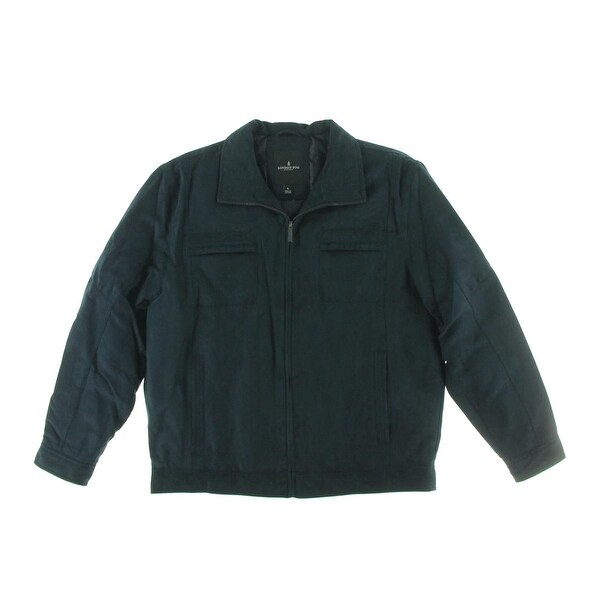 London Fog Mens Microsuede Long Sleeves Coat Navy L