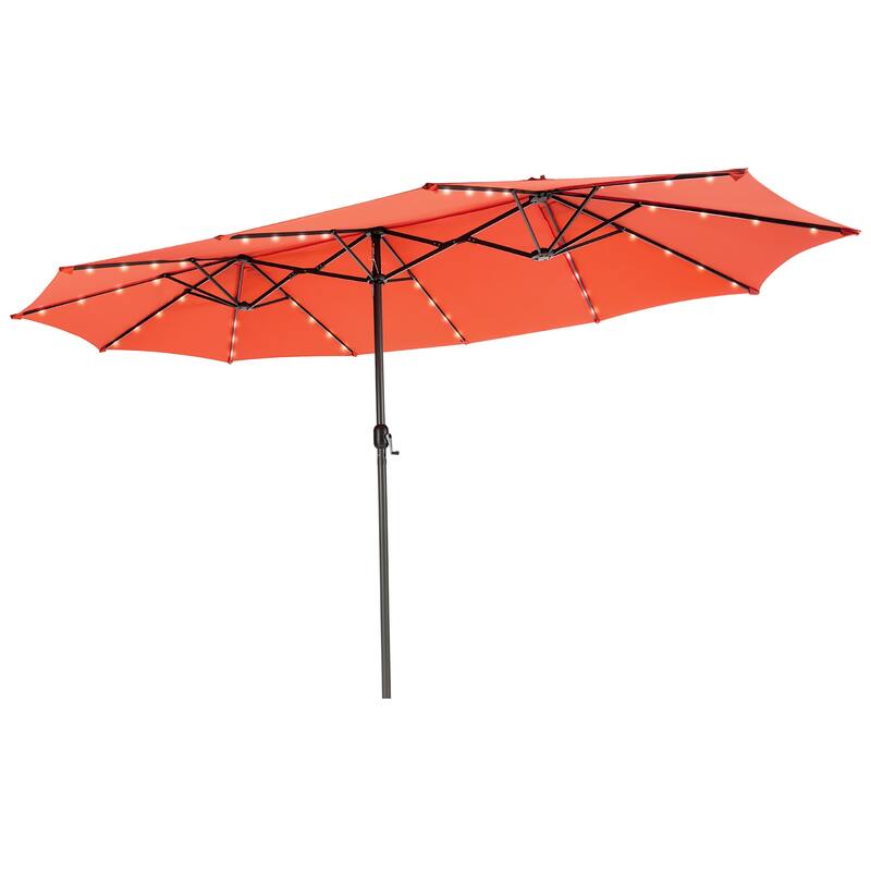 Costway 15FT Twin Patio Double-Sided Umbrella 48 Solar LED Lights - 15.4' x 9.2' x 8'