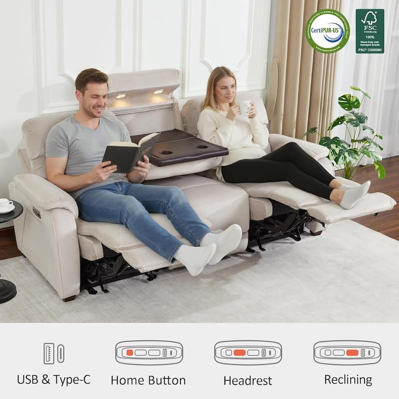 MCombo 61.6'' Wall Hugger Power Loveseat Recliner Sofa with Adjustable Headrest and USB A & C Charge Ports