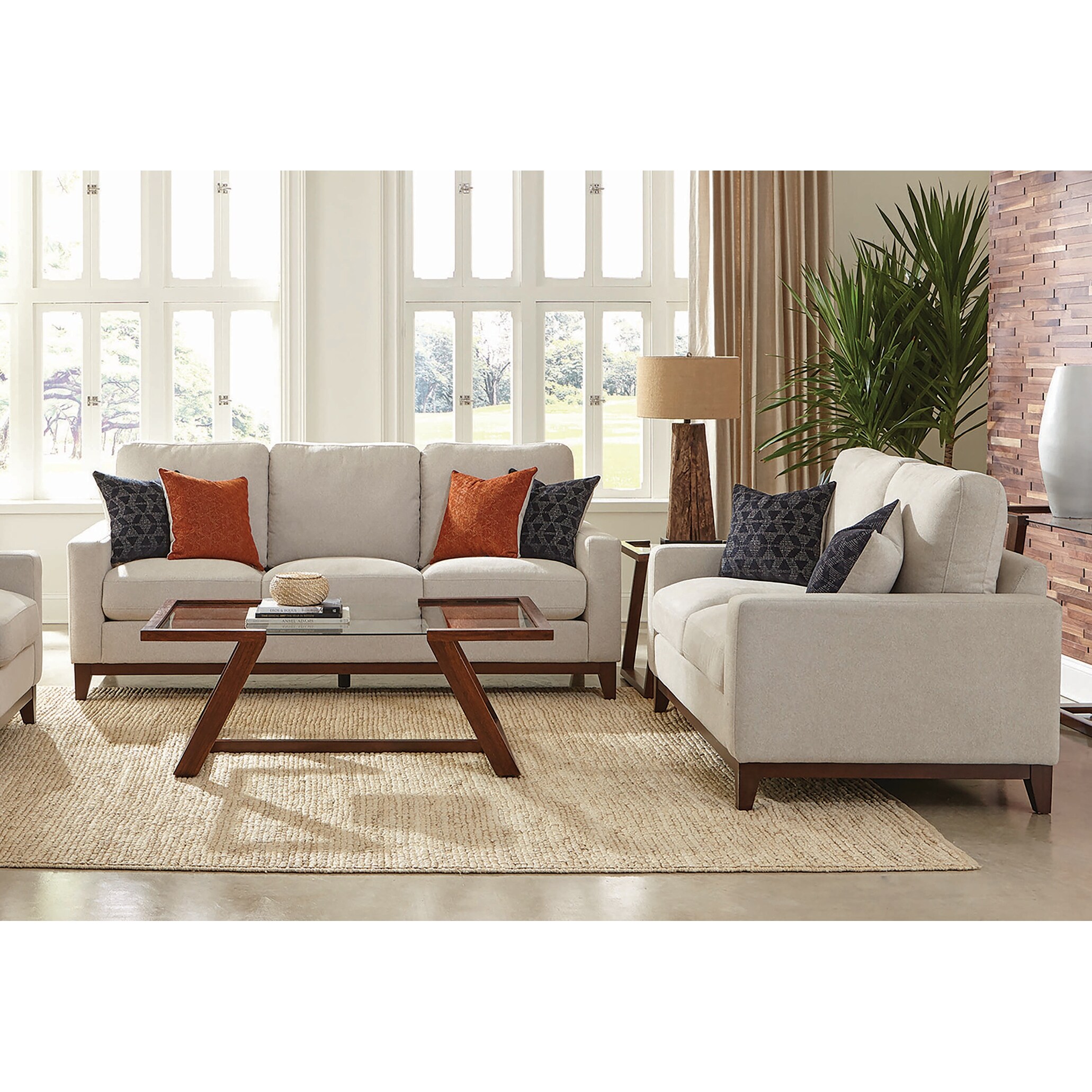 Shop Monrovia Beige And Cinnamon Upholstered 2 Piece Living Room