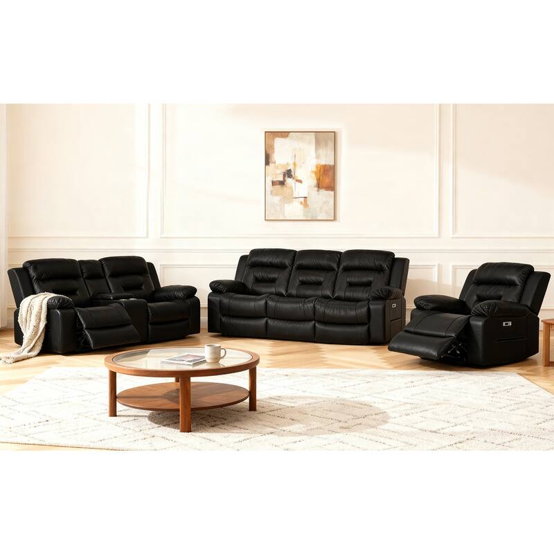 3-Piece Faux Leather Modular Design Power Recliner Sofa Set with USB & USB-C Charging