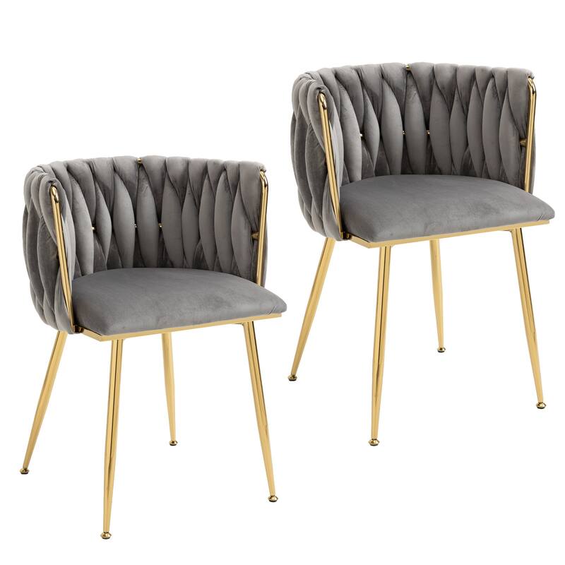 HOMEFUN Velvet Upholstered Tufted Side Dining Chair With Golden Legs（set of 2）