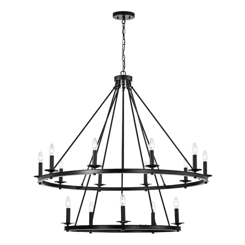 Camilla Candle Style Wagon Wheel 45 Inch Chandelier Matte Black Finish with 15 Light