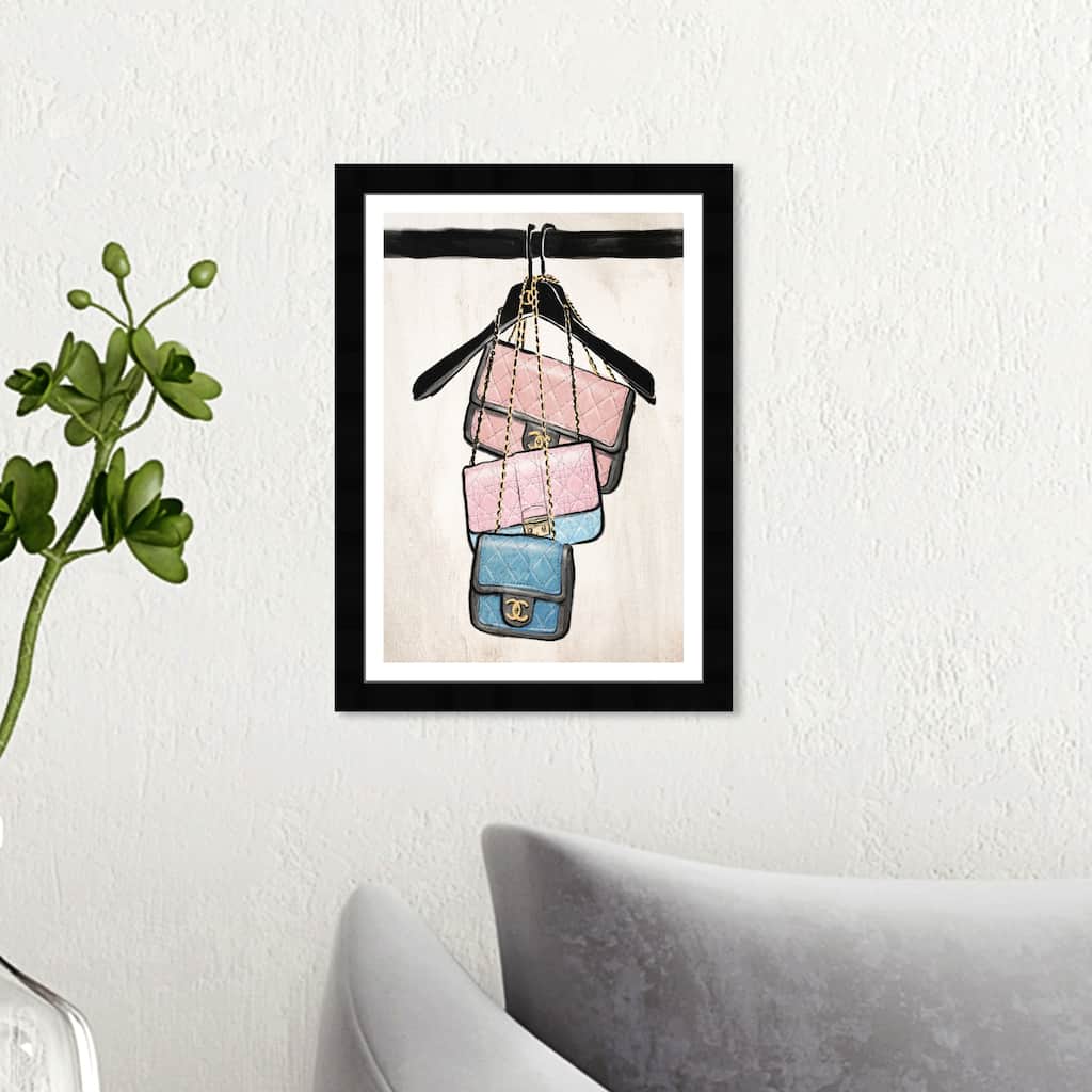 Wynwood Studio 'Closet Purses' Fashion and Glam Wall Art Framed Print Handbags - Pink, Blue