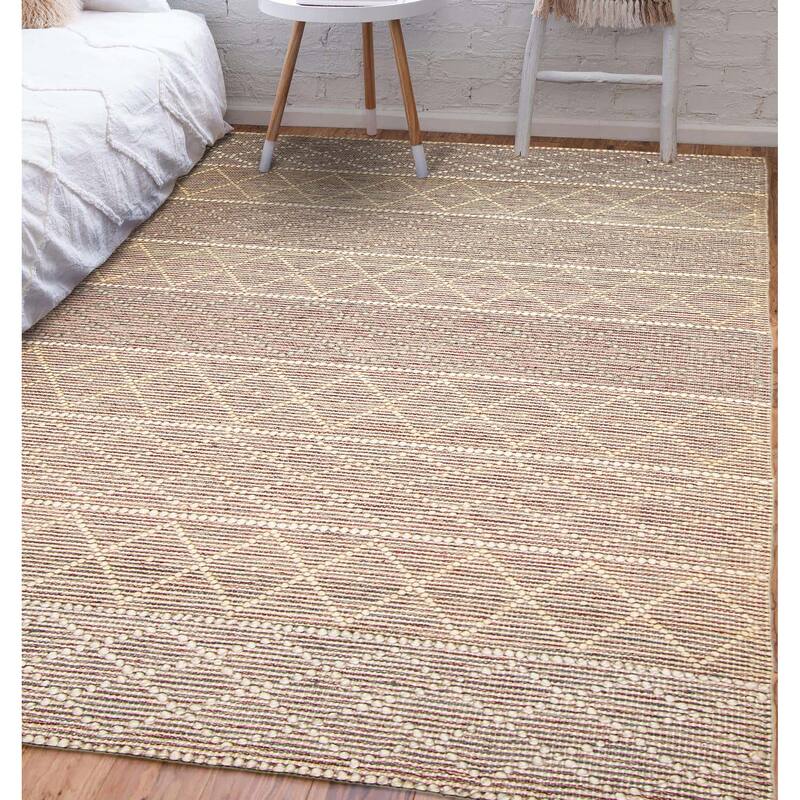 ECARPETGALLERY Braid weave Sienna Cream, Pink Wool Rug - 5'0 x 7'10