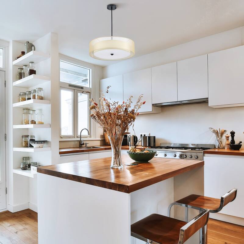 CO-Z 3-Light 20"W Double Drum Fabric Semi Flush Mounyt Pendant Chandelier