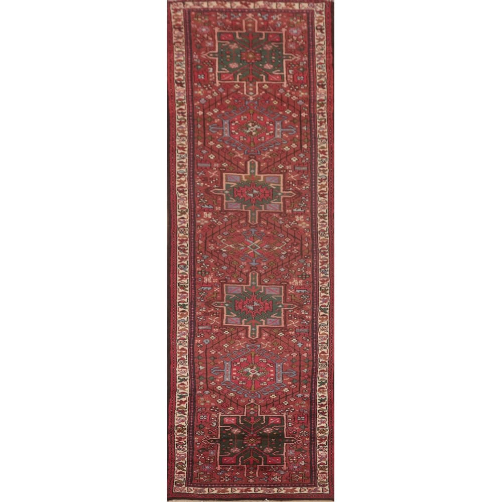 Tribal Geometric Gharajeh Persian Runner Rug Handmade Wool Carpet - 2'4"x 9'7"