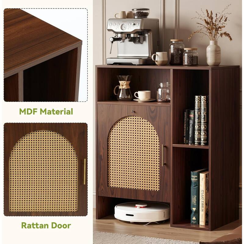 Storage Cabinet, Robot Vacuum Stand Cabinet, Multi Tier Farmhouse End Cabinet - 17.72"D x 31.5"W x 41.34"H