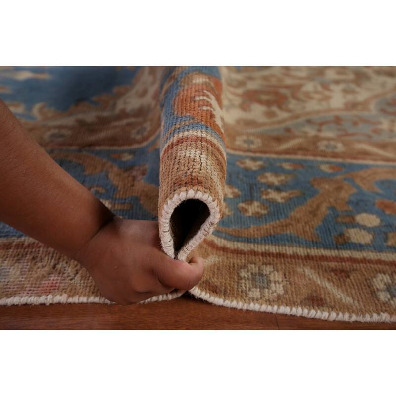 Blue Tabriz Persian Vintage Rug Hand-Knotted Wool Carpet - 9'3" x 12'11"