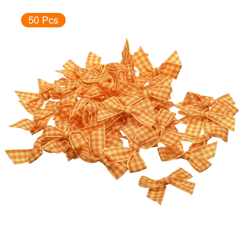 50x Mini Gingham Ribbon Bow Checkered Fabric Satin Ribbon Flower Bows
